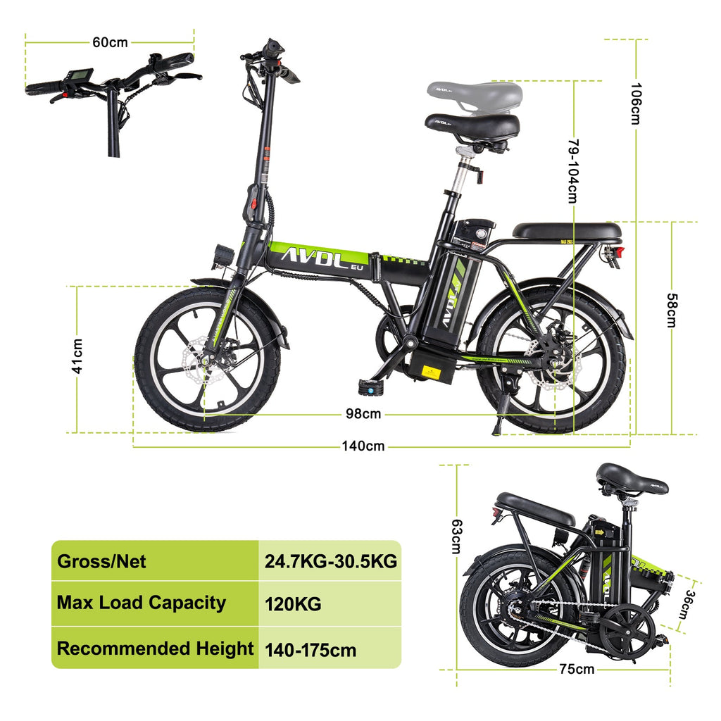 16" Ebike Folding Bicycle for Adults Top Speed 25km/h | A10 Green