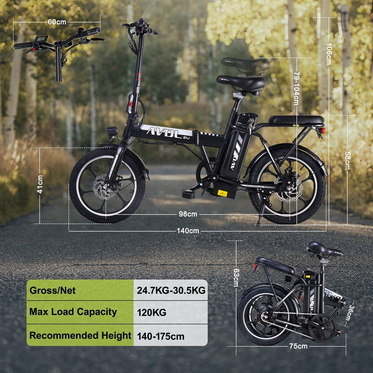 Folding Ebike for Adults 16" Electric  Bicycle Top Speed 32km/h | A10 White