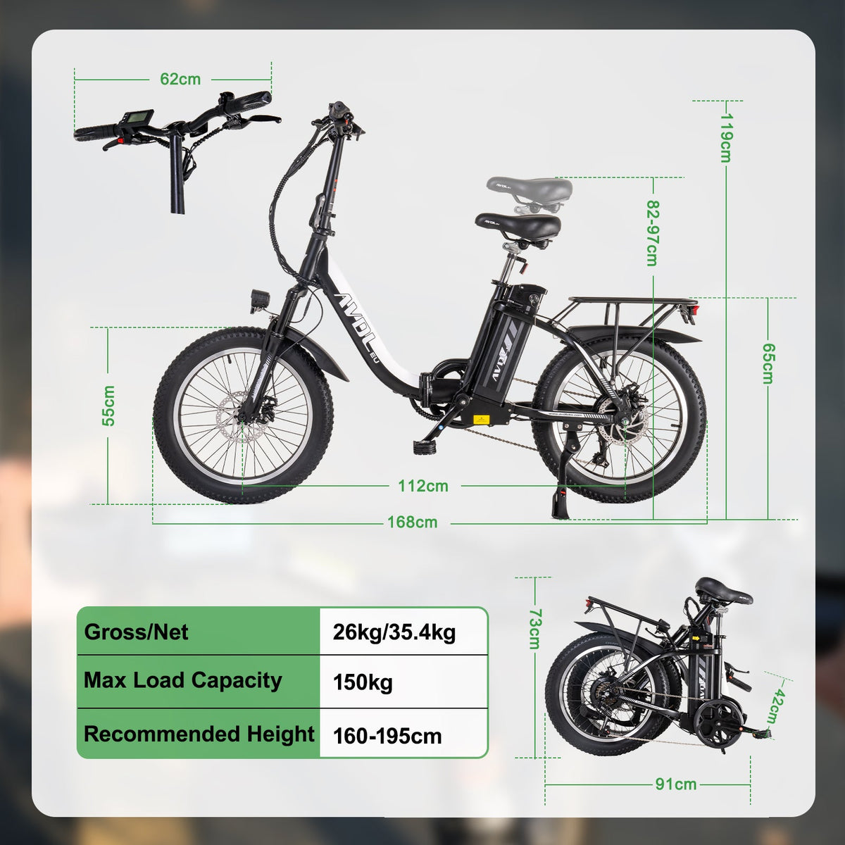 Best Ebikes for Adults 20" Tire Foldable Electric Bike With 460Wh Battery Up To 80km | AVDLBIKE A21S