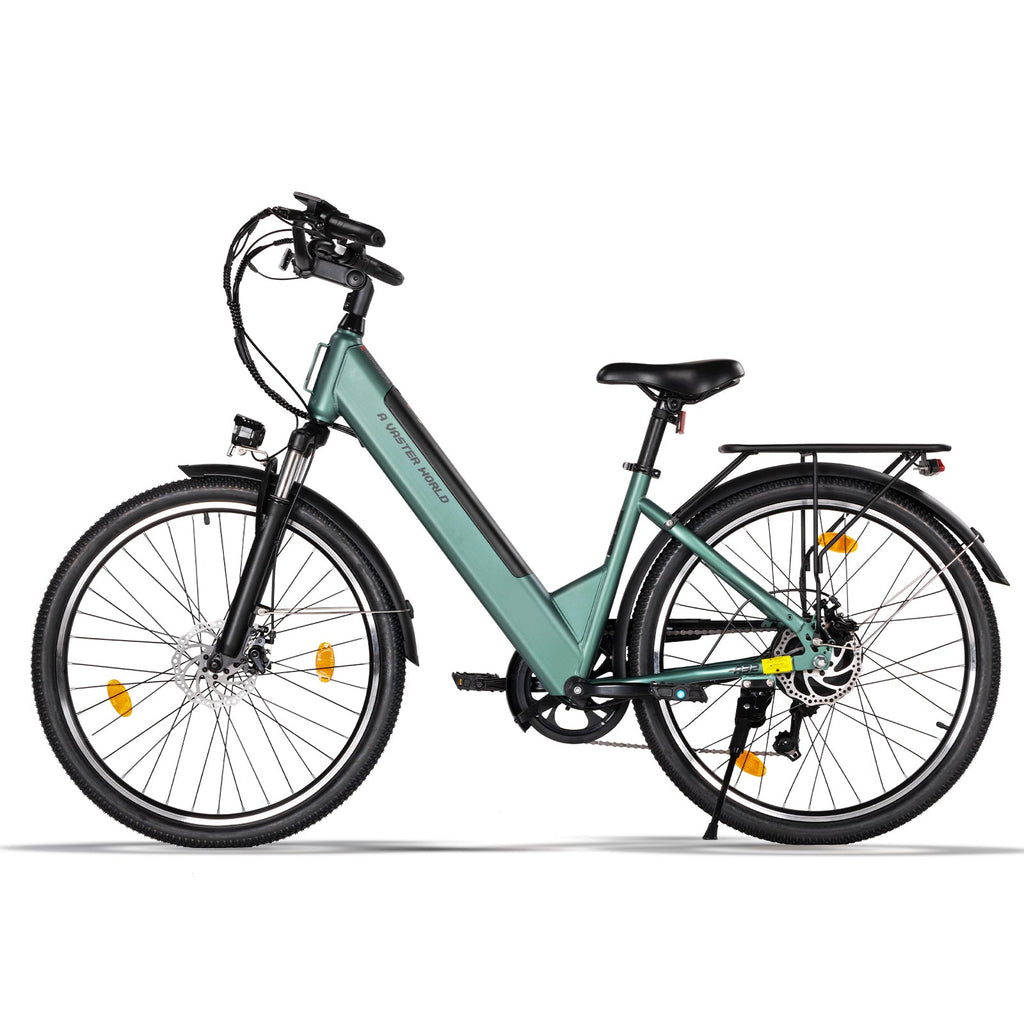 26" Electric Bike for Adults, Electric Ebike with SHIMANO 7-Speed, Low-step-through Electric Bicycles ,Assisted up to 70km Green | A32
