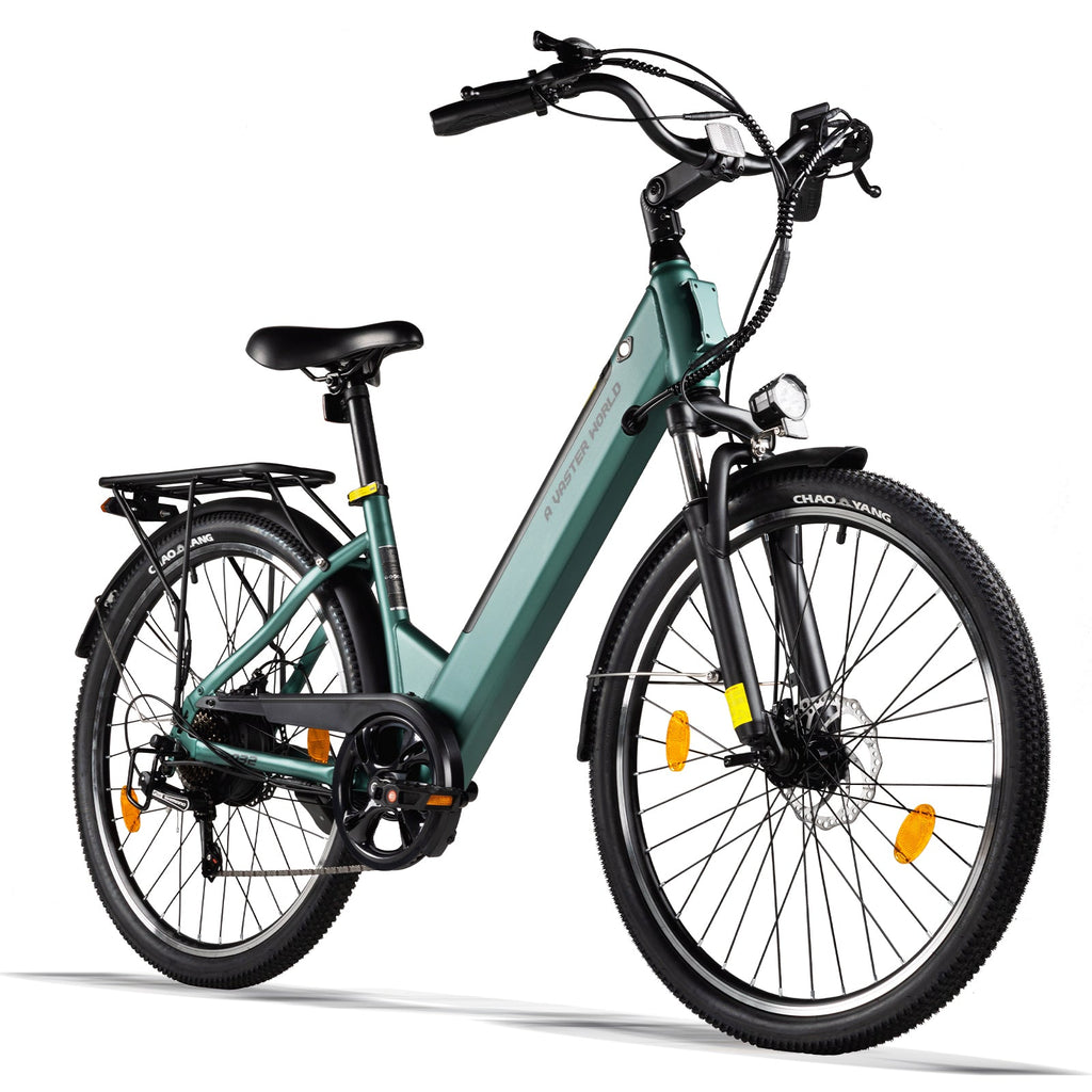 26" Electric Bike for Adults, Electric Ebike with SHIMANO 7-Speed, Low-step-through Electric Bicycles ,Assisted up to 70km Green | A32