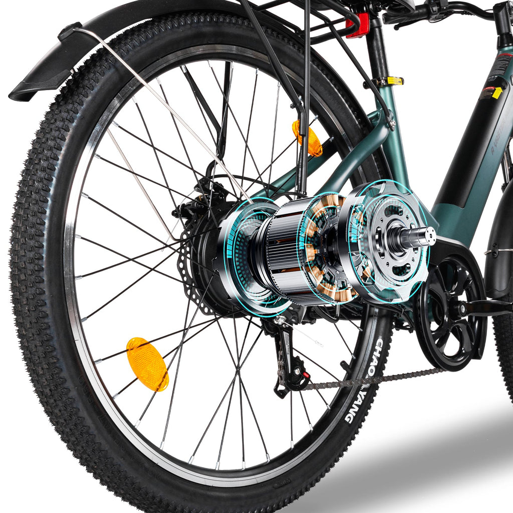 26" Electric Bike for Adults, Electric Ebike with SHIMANO 7-Speed, Low-step-through Electric Bicycles ,Assisted up to 70km Green | A32