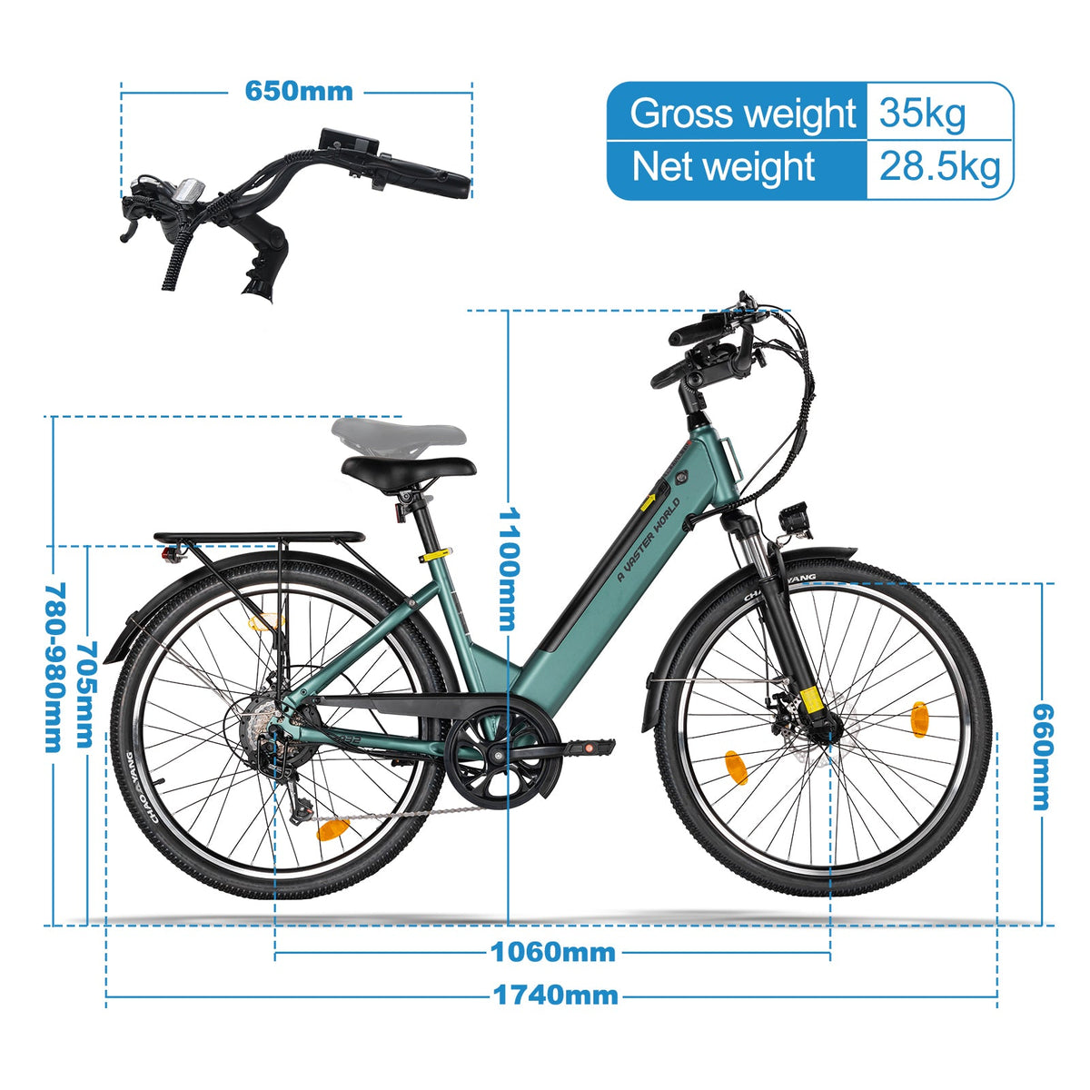 26" Electric Bike for Adults, Electric Ebike with SHIMANO 7-Speed, Low-step-through Electric Bicycles ,Assisted up to 70km Green | A32