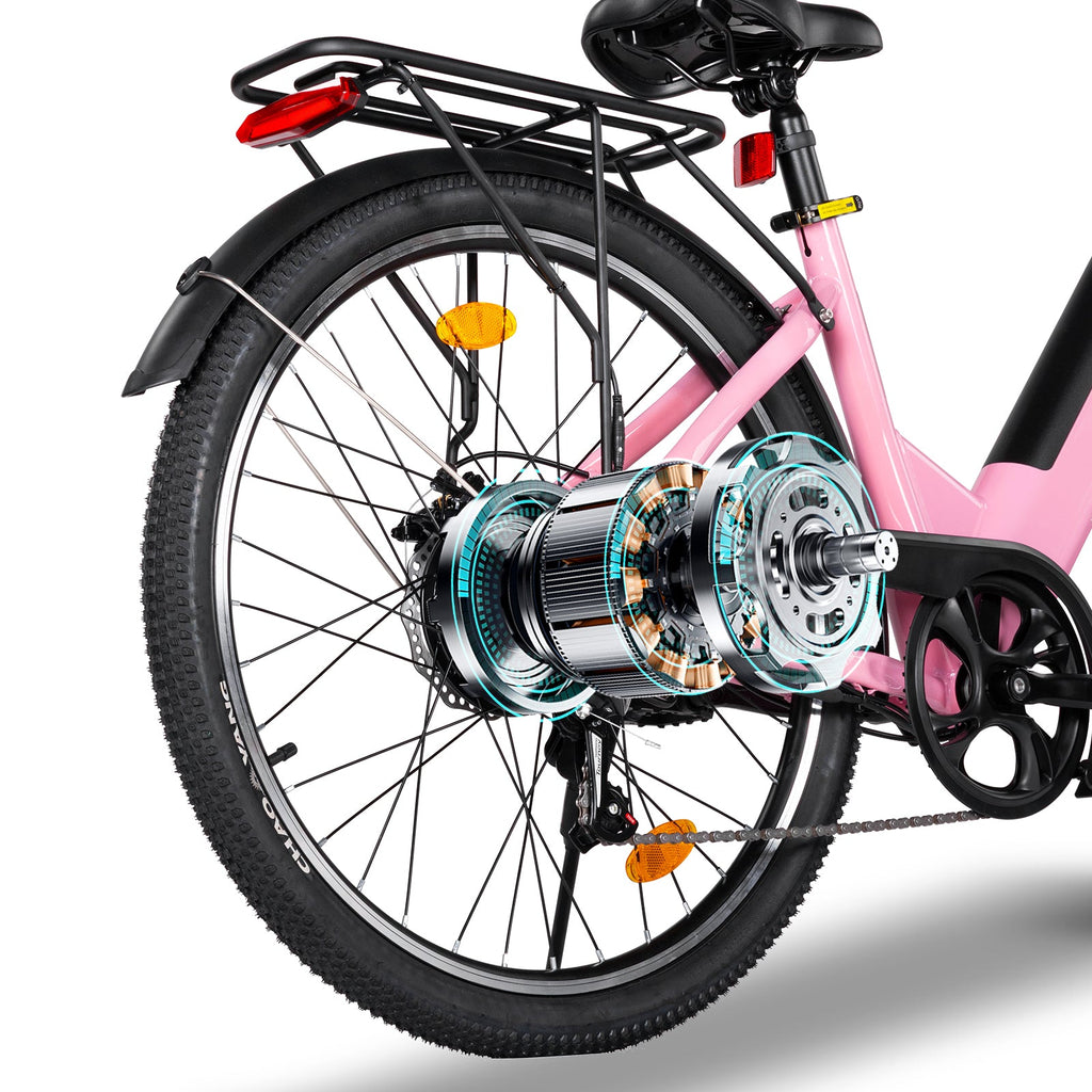 Ebike for Adult 26 Inch City Bike, 250W Motor, 48V 499 Wh Battery ,60-70 Km PAS Reichweite, 7 Gang Schaltung | A32 Pink