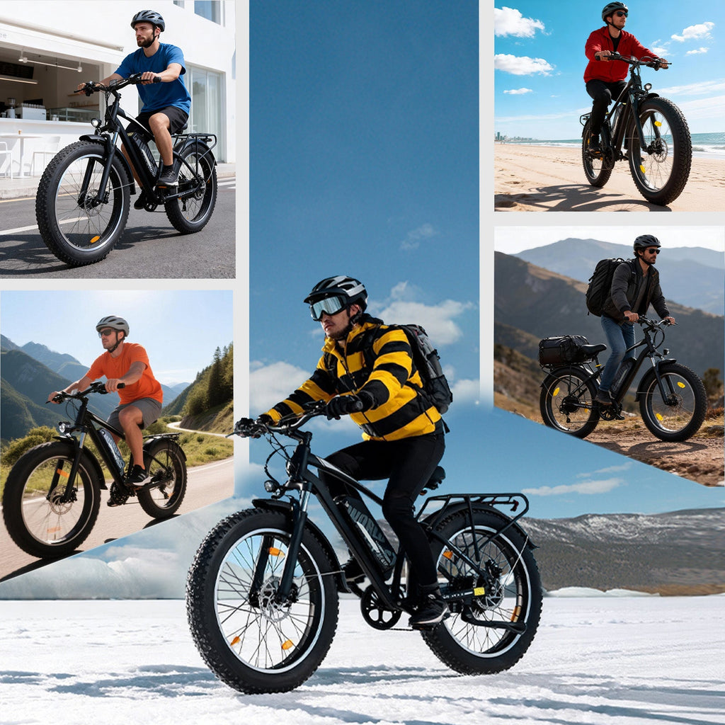 Mountain Bike for Adults , 26”x4“Fat Tire, 48V 15.6Ah Battery Up to 70KM, 250W Motor Max. 25km/h | A35 Black