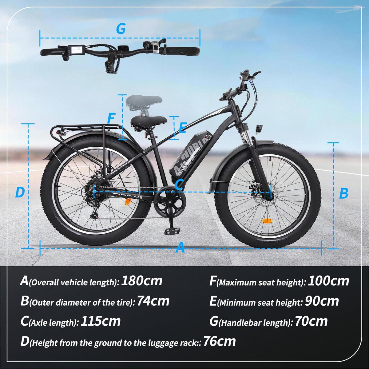 Mountain Bike for Adults , 26”x4“Fat Tire, 48V 15.6Ah Battery Up to 70KM, 250W Motor Max. 25km/h | A35 Black