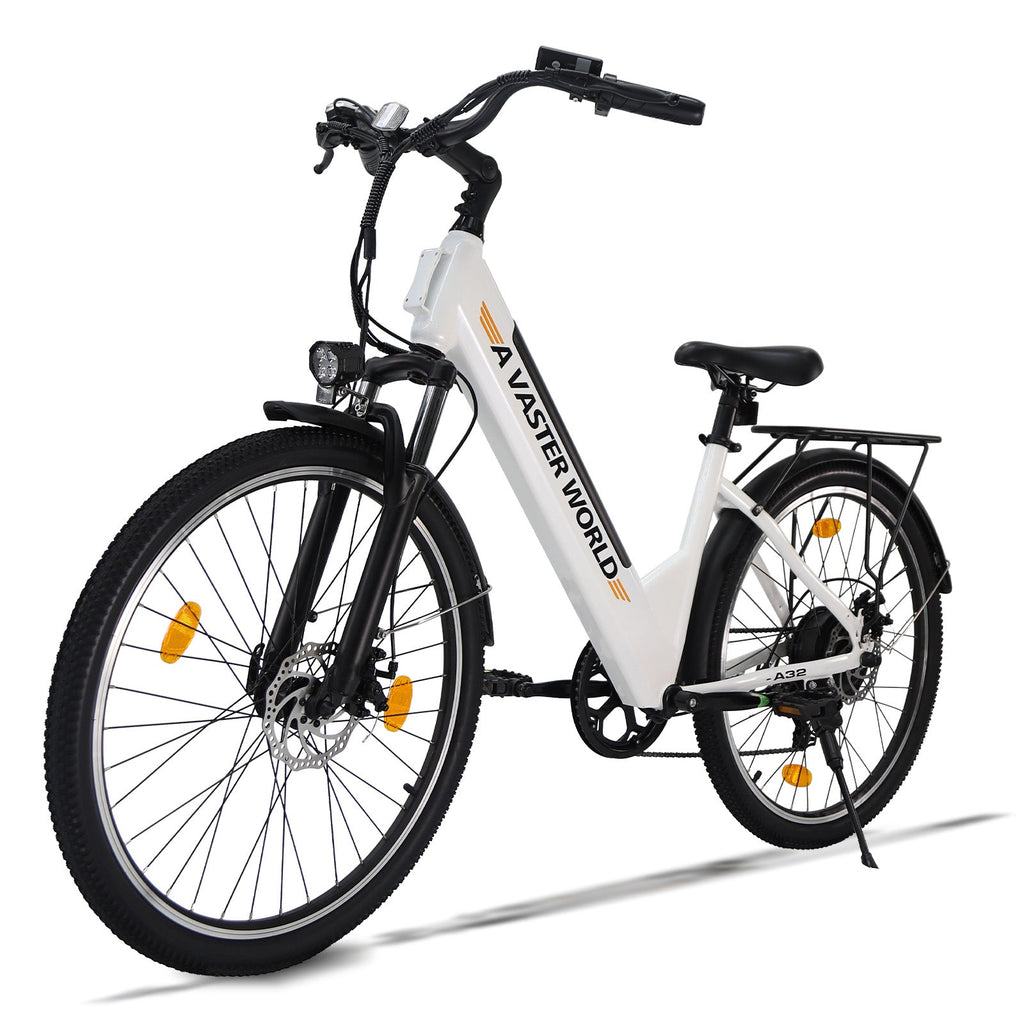 26 Inch Electric Bike for Adults, Electric EBike with 7-Speed, Low-step-through Electric Bicycles ,Assisted up to 70km Ebike White | A32