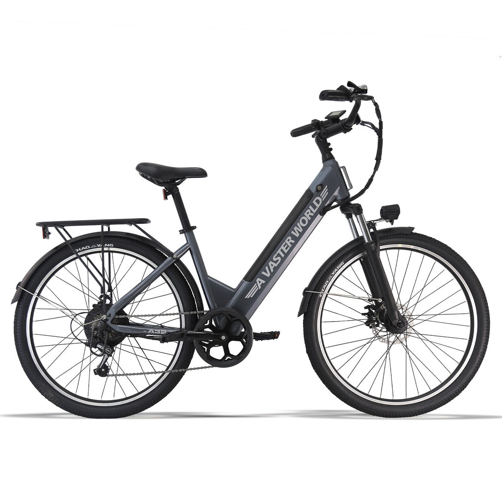 26" Electric Bike for Adults, Electric EBike with SHIMANO 7-Speed, Low-step-through Electric Bicycles ,Assisted up to 70km Grey| A32